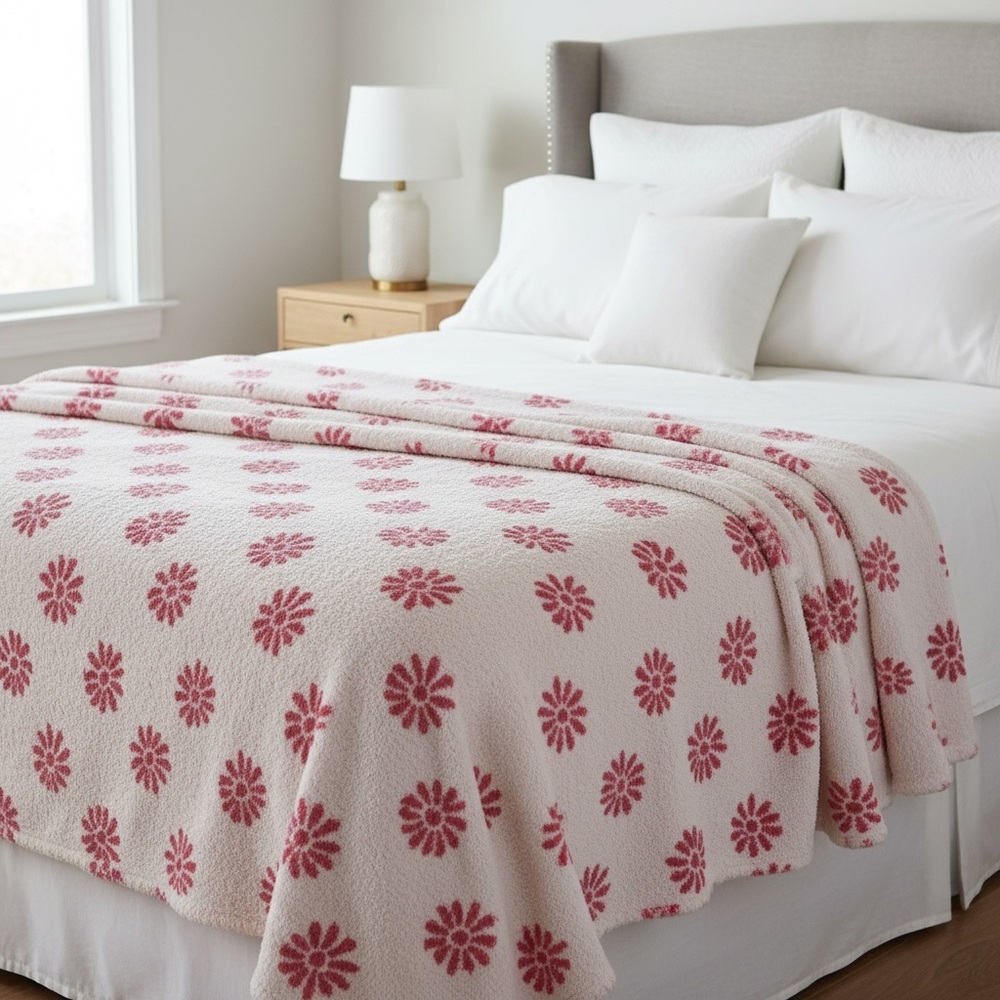 cupcakes‎ & cashmere Cream and Pink Floral Throw Blanket